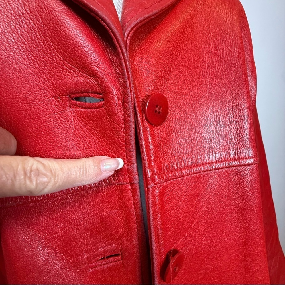 Vintage Studio Retro 80’s Red Leather Jacket Padded Shoulders Womens Size Large - Picture 10 of 10